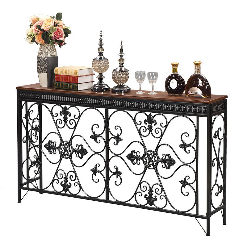 French Country Wood Frame Console Table Rectangle for Hall Dark Brown&White Sofa Table