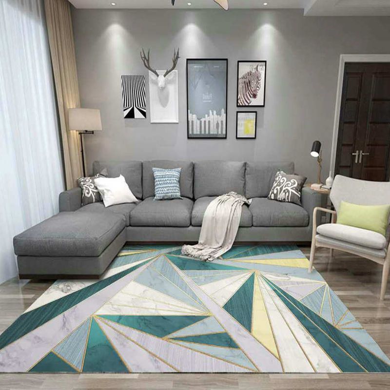 Multi Colored Bedroom Rug Modern Geometric Printing Carpet Polypropylene Washable Stain Resistant Anti-Slip Backing Rug
