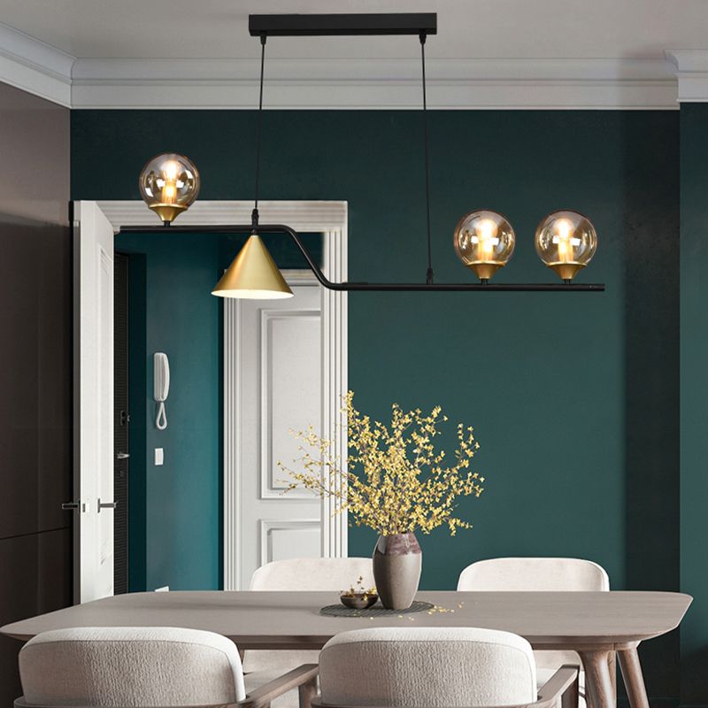 Contemporary Kitchen Island Fixture 4 / 5 / 6 - Light Metal & Glass Ceiling Pendant