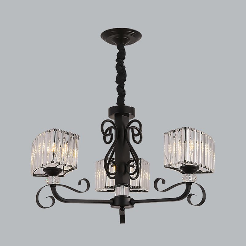 Noordse trapezoid kroonluchter licht prismatisch optisch kristal 3/6-head suspensielamp in zwart