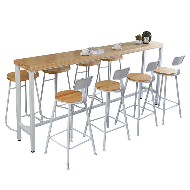 Contemporary Bar Stool Solid Wood Barstool with White Metal Legs