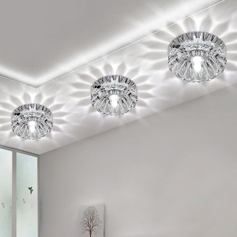 Bowl Shade Flush Mount Minimal Clear Crystal LED Chrome Close to Ceiling Lighting for Foyer