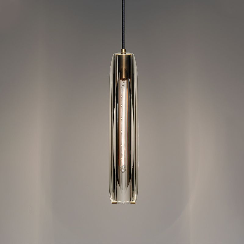 Modern Artistic Indoor Pendant Light Copper Cylindrical Hanging Lamp with Crystal Shade
