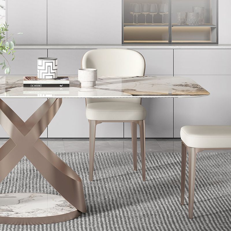 Modern Kitchen Dining Room Set with  Sintered Stone Top and Gold Base Dining Furniture