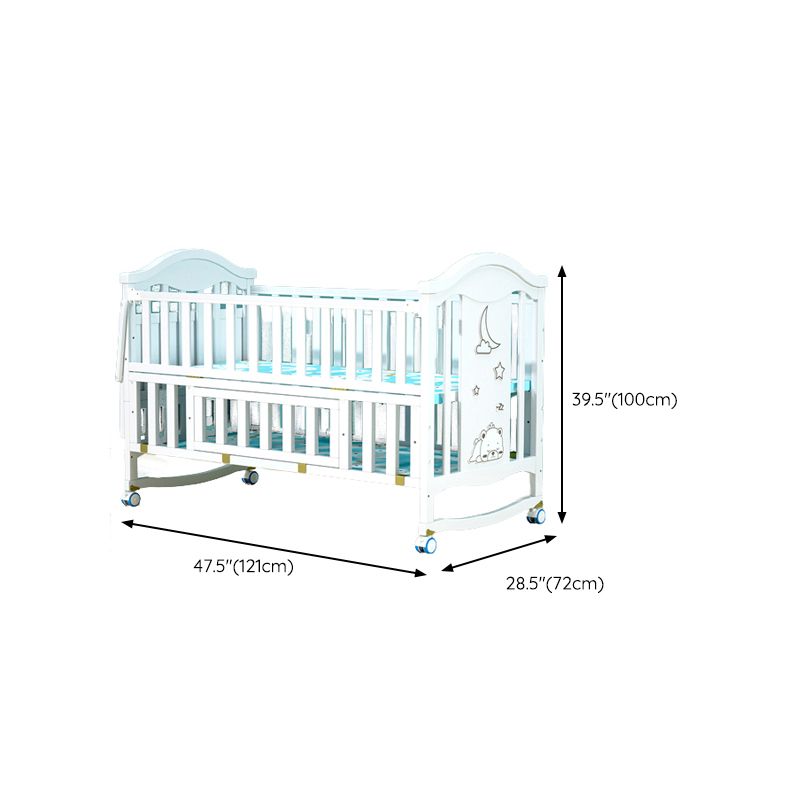 Solid Wood Convertible Crib Scandinavian White Crib with Storage