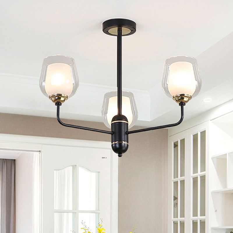 3/6/8 Lights Clear Glass Hanging Chandelier Traditional Black Cup Shape Living Room Pendant Light Fixture