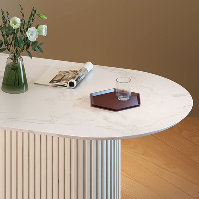 Slate and Metal Table Glam Style Simple Restaurant White Oval Dining Table