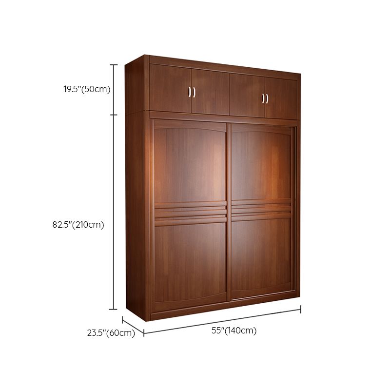 Rubber Wood Frame Wardrobe Freestanding Wardrobe Armoire with Shelves and Clothes Rail