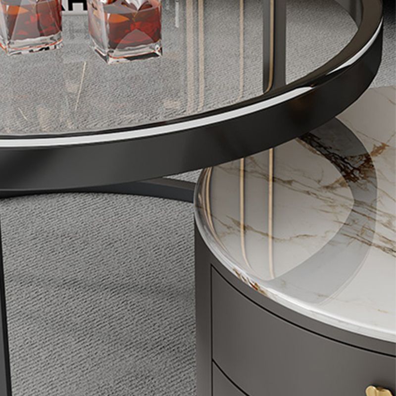 Modern Coffee Cocktail Table Round Nesting Coffee Table Set with Drawer