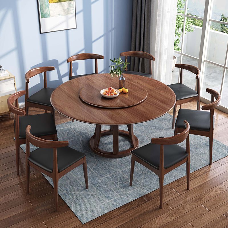 Round Table Solid Wood Table with Turntable for Home and Kitchen