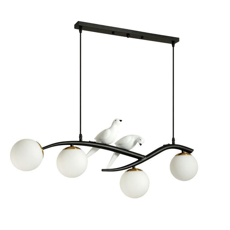 Glass Shaded Ceiling Light Modern Black/Golden Kitchen Island Lighting for Home