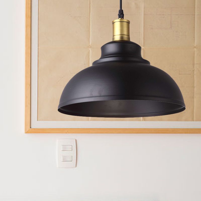 1 tonalità di ciotola a ciotola appeso a sospensione in stile vintage lampada a sospensione in metallo nero con cavo plug-in per ristorante