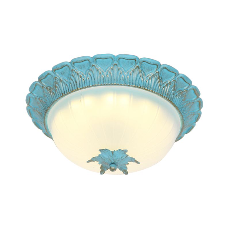 Domed Bedroom Flush Mount Lamp Romantic Pastoral Milky Glass 16"/19.5" Wide LED Blue Ceiling Lighting