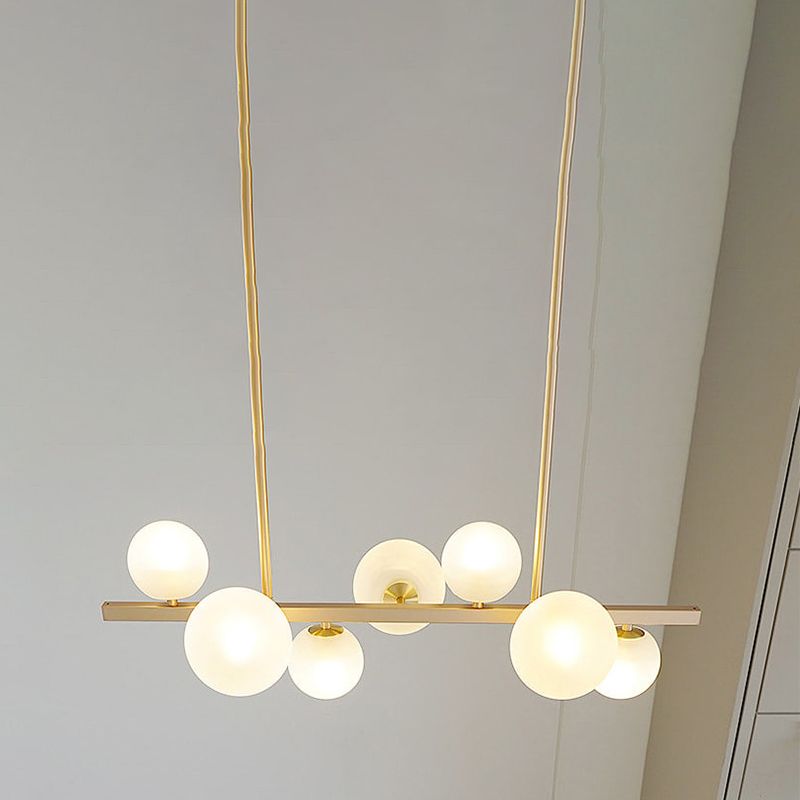 Gold Metal Island Lights Modern Multi-Head Restaurant Hanging Lamps with Globe Glass Shade