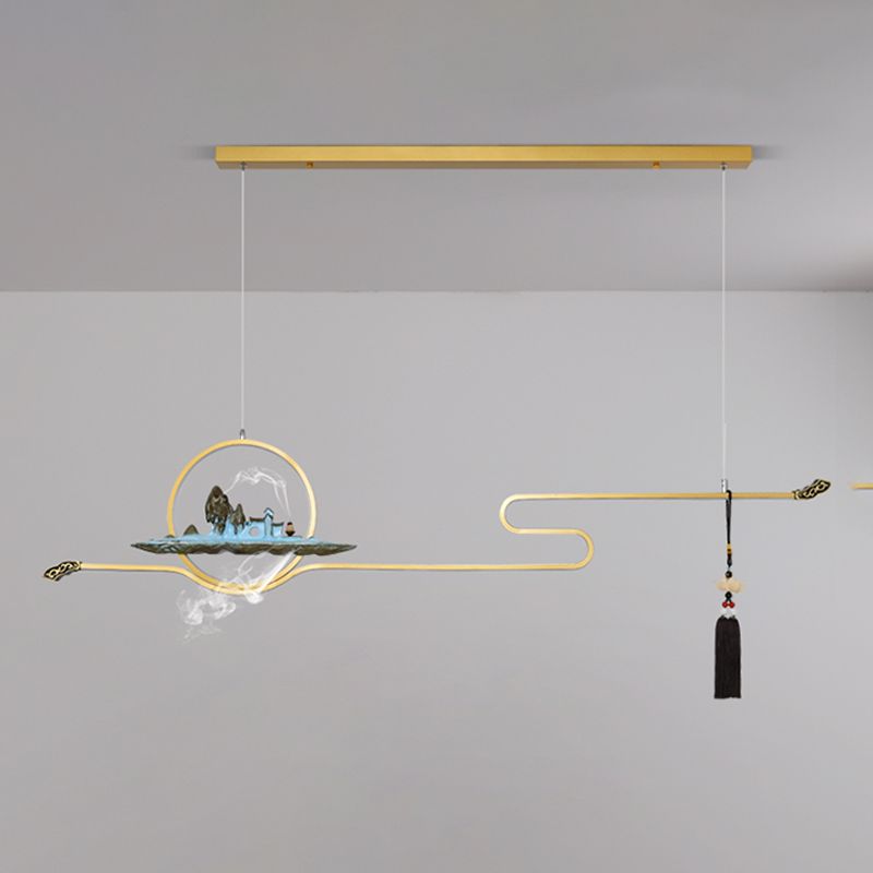 Modern Metal Island Lighting Ideas Linear Chinese Chandelier Lamp for Dining Room