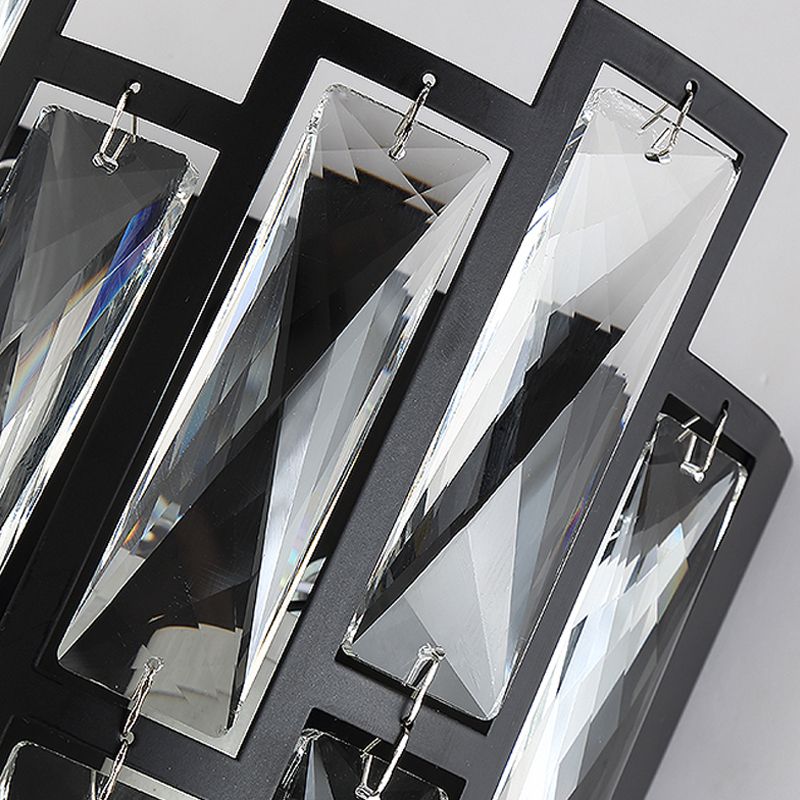 Half Cylinder Wall Lamp Clear Crystal Block 2 Lights Contemporary Wall Mount Lamp in Black