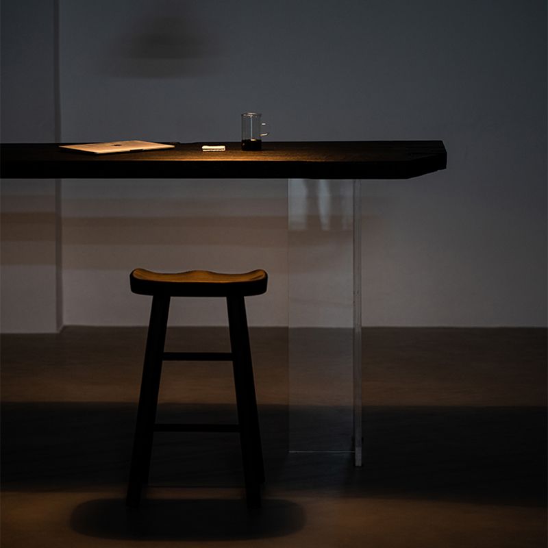 Black Ash Wood Top Bar Table with Acrylic Base Modern Pub Table with Double Pedestal
