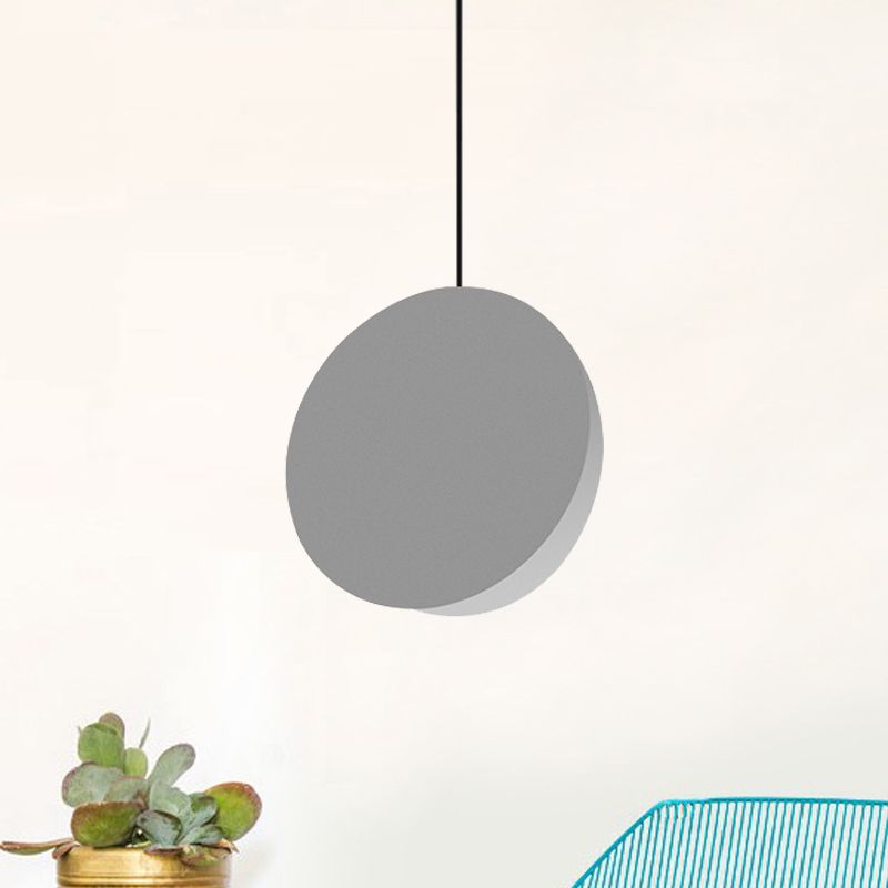 8"/12"W Circular Pendant Lamp Modern Nordic Style Metal 1 Light Black/Grey/White Hanging Ceiling Light