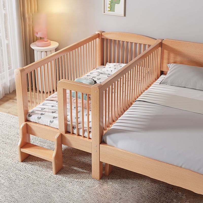 Contemporary Natural Beech Wood Nursery Crib with Guardrail Arched Crib
