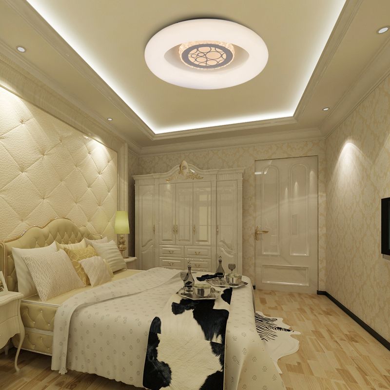 Luminaire encastré circulaire moderne en acrylique, plafonnier blanc Unique en naturel/blanc pour chambre à coucher