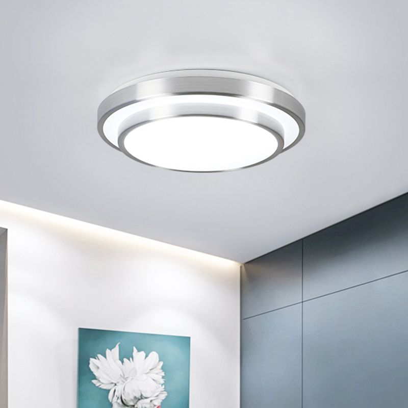 Silver 2 Tiers Flush Mount Lighting with Acrylic Shade Modern Integrated LED Ceiling Flush Mount for Living Room, 9 "/12" /14 " Dia