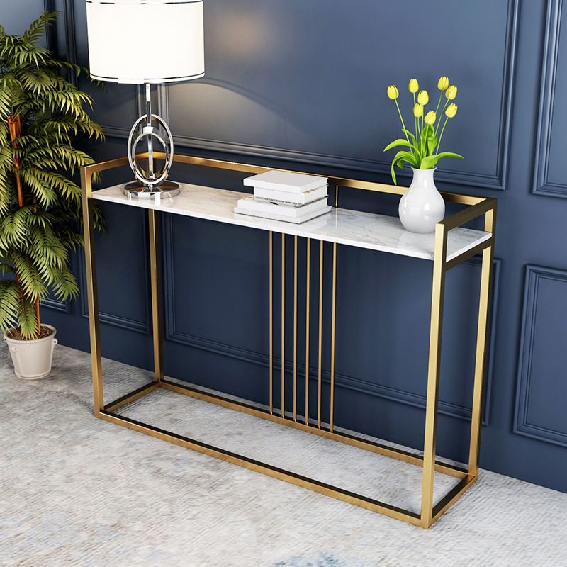 Glam Accent Table Marble Top Golden Sofa Console Table for Hall