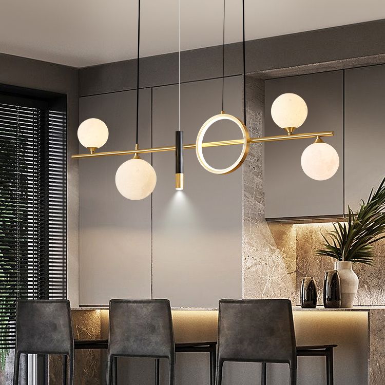 Sala da pranzo ombreggiata isola a sospensione Light Metal LED Isola contemporanea Lampada in oro