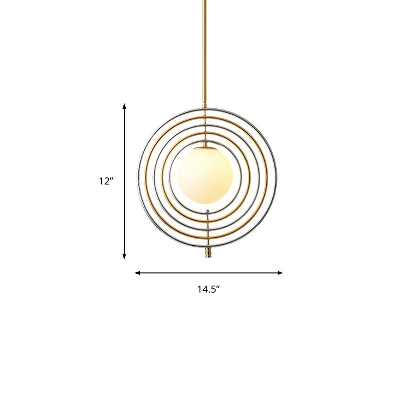 Luz colgante de órbita de vidrio esmerilado con comedor de anillo concéntrico 1 luz colgante moderna en oro