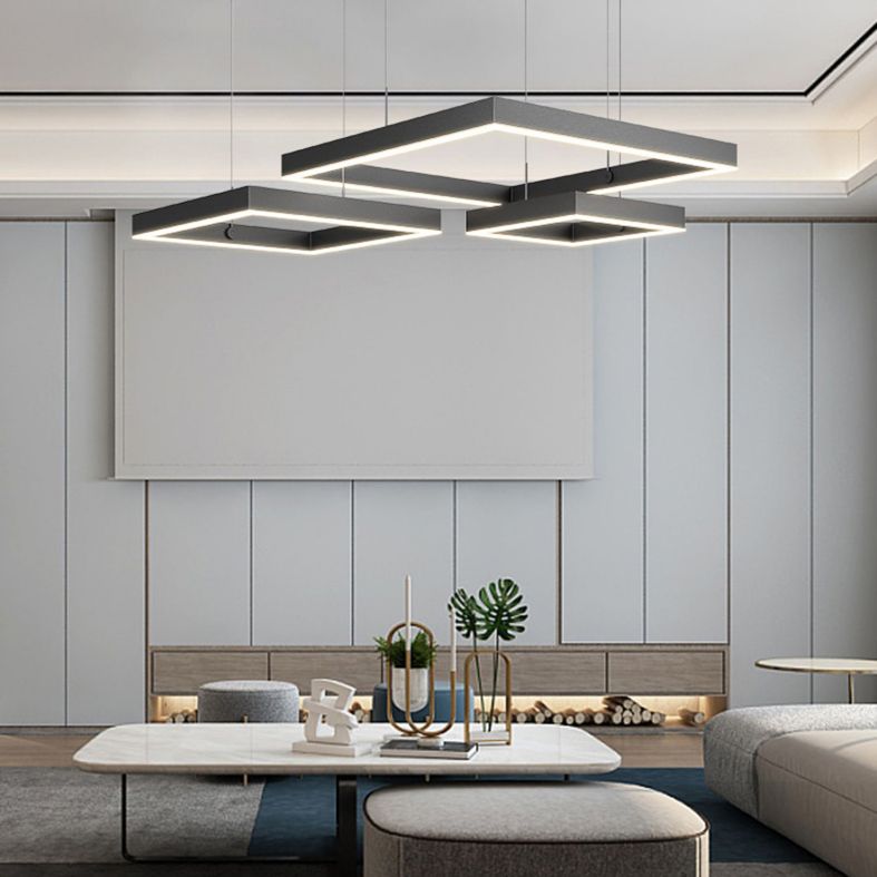 Contemporary 3-Tier LED Hanging Ceiling Lights Black Aluminum Pendant Chandelier for Living Room