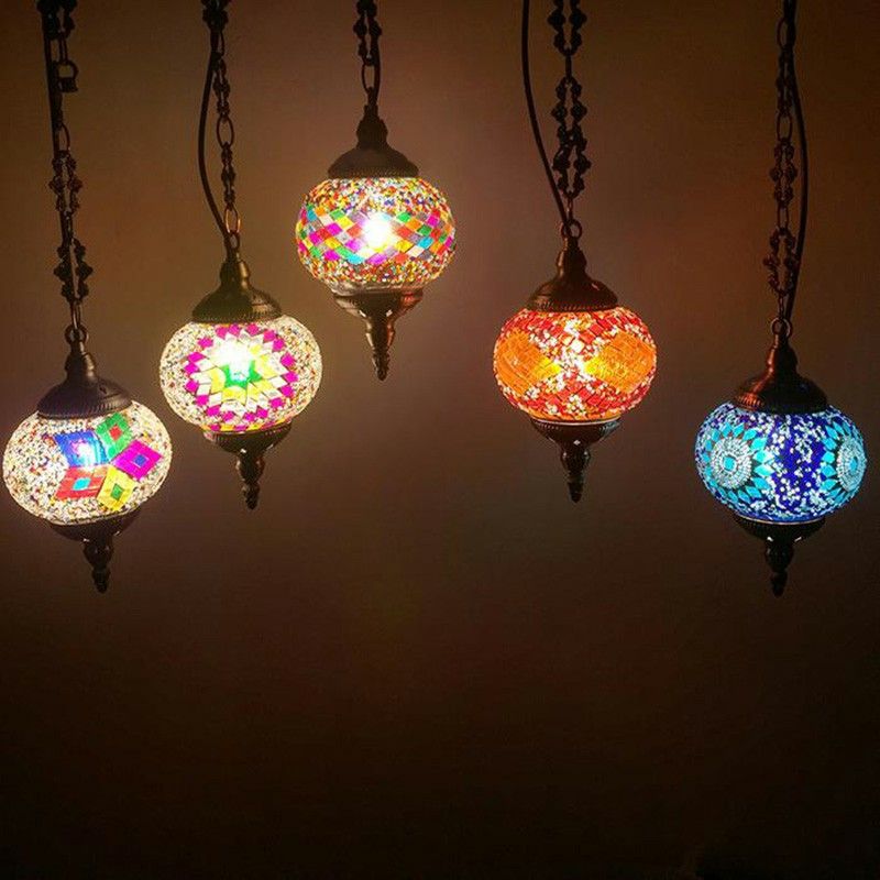 Oblate Stained Glass Ceiling Light Classic 1 Bulb Restaurant Hanging Pendant Light