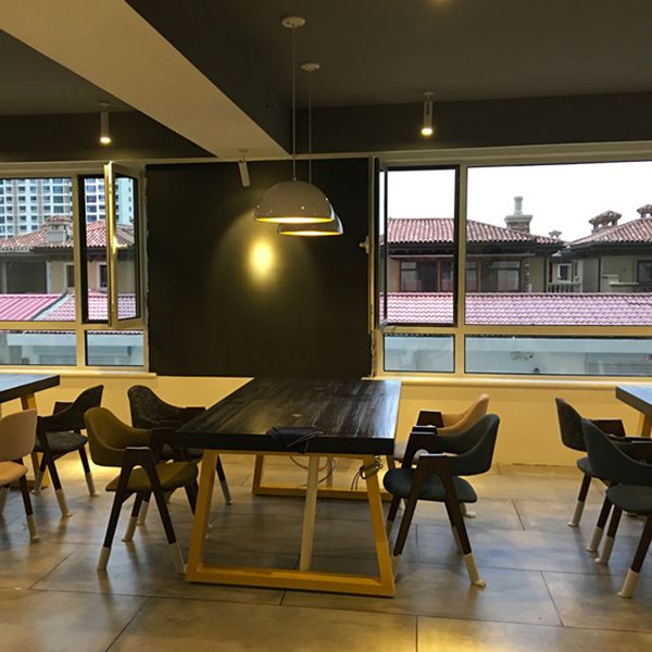 Metal Industrial Rectangle Indoor Table Pine Wood Top Table with Sled Base