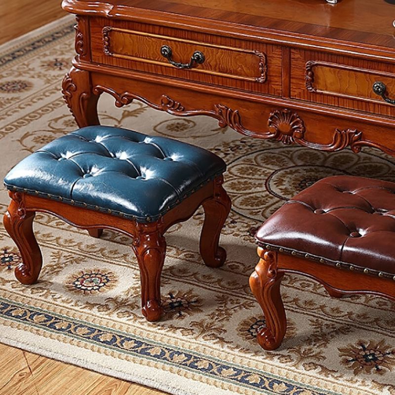 Mid-Century Modern Ottoman Faux Leather Tufted Nailhead Trim Rectangle Ottoman