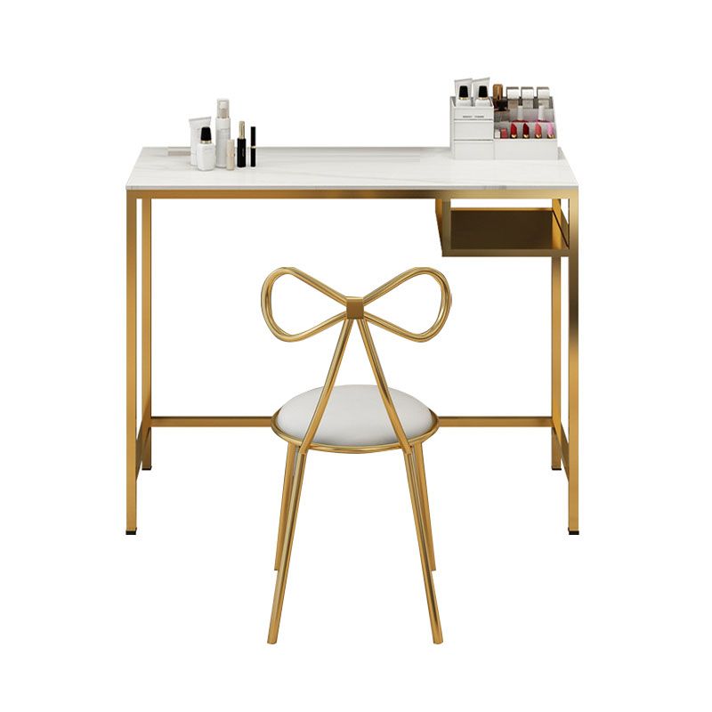 Glam Metal Vanity Makeup Table Set Slate Top Vanity Dressing Table