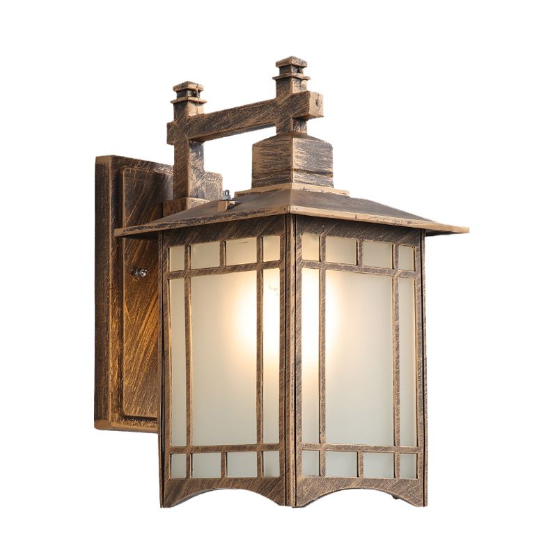 1 Light Pavilion Wall Sconce Farmhouse Black/Brass Finish Aluminum Wall Mount Lamp with Frosted Glass Shade