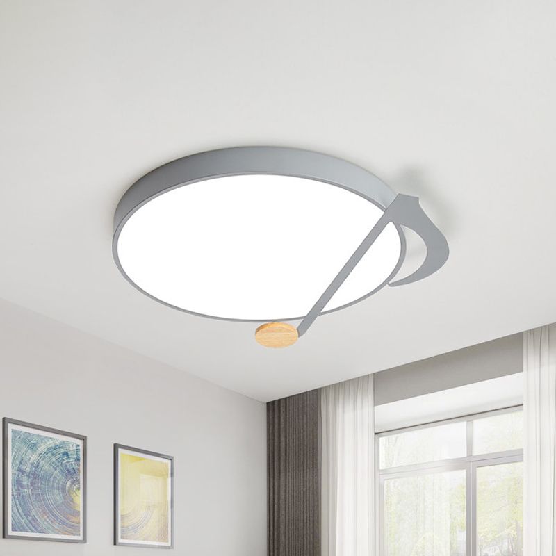 Modern Drum Close a Soffitto Lampada Acrilico Led Camera Da Letto Flush Light Fixture in bianco / Grigio / Verde con Music Note Pattern