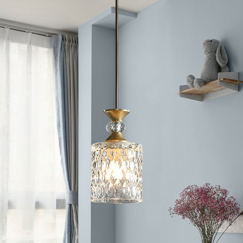 Column K9 Crystal Drop Lamp Postmodern 1-Bulb Restaurant Down Lighting Pendant in Gold