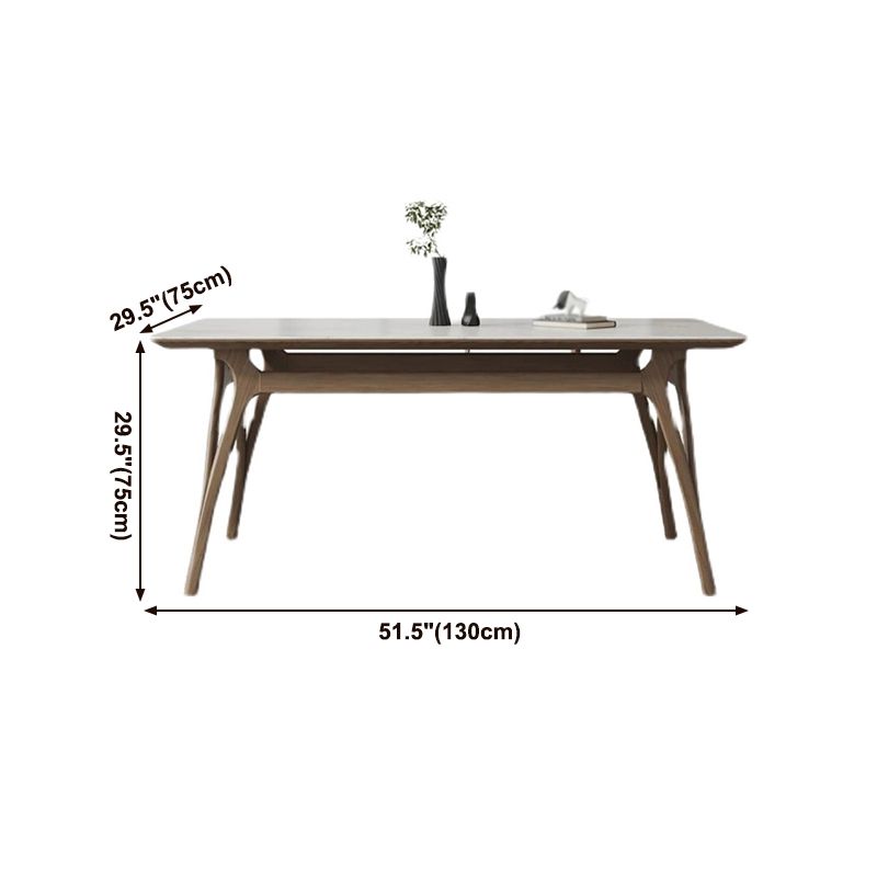 Mesa de comedor rectangular de piedra sinterizada Tapa de piedra blanca con base de madera y 4 patas
