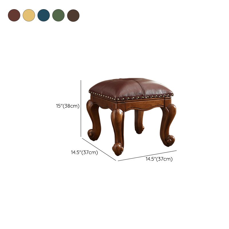 Mid-Century Modern Ottoman Genuine Leather Tufted Rectangle Ottoman with Nailhead Trim