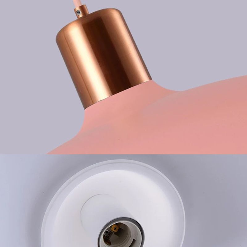 1 Bulb Restaurant Suspension Lamp Macaron Style Pendant Light Fixture with Bowl Metal Shade