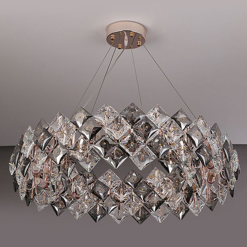 Contemporary Style Chandelier Lighting Fixtures Grey + Clear Crystal Hanging Lights for Living Room