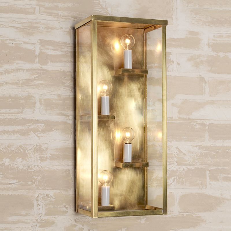 Cuboid Box Wall Mount Light Vintage Metallic and Clear Glass 4 Bulbs Gold/Black Sconce Light