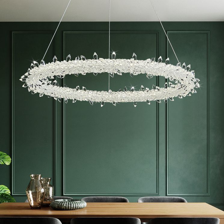 Suspension à LED circulaire moderne minimaliste en cristal clair salon de plafond suspendu