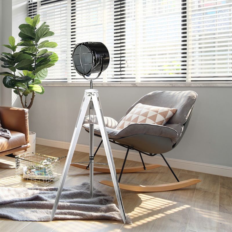 Industrial Loft Tripod Flood Spotlight 1 licht metaal en hout staande vloerlamp in zwart/wit voor studio