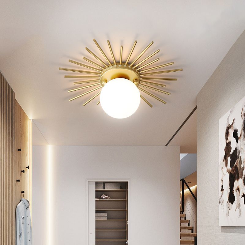 Spherical Flush Mount Lighting with Frosted Glass Shade Minimalism 1 Bulb Ceiling Mounted Fixture in Gold