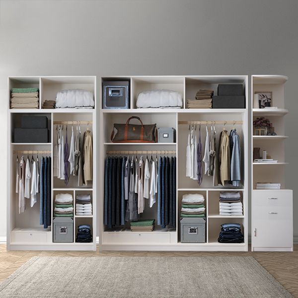 Modern White Wardrobe Armoire Wooden Wardrobe Cabinet with Shelves
