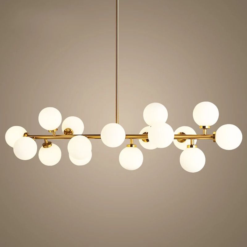 16-Lights White Glass Orb Island Light 37.5" Length Nordic Style Long Strip Lighting Fixture
