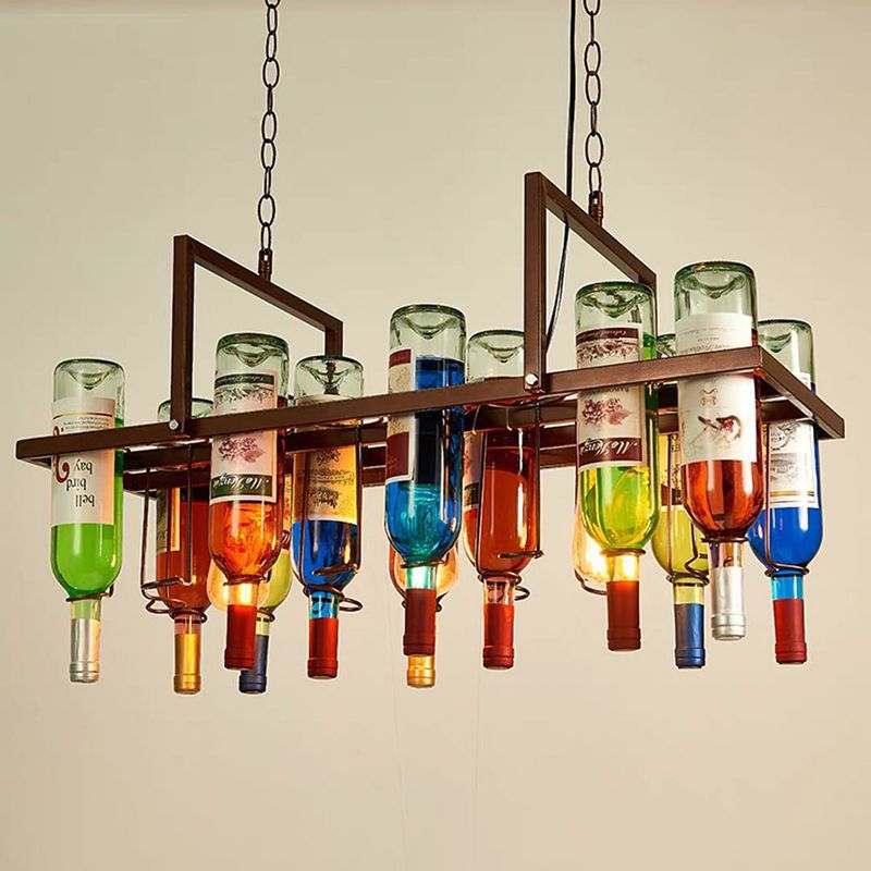 Colorful Wine Bottle Creative Chandelier Lamp Art Decorative Retro Hanging Light for Restaurant Bar
