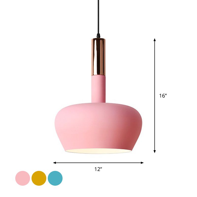 Apple-Shape Down Lighting Pendant Macaron Metallic 1 lichtroze/blauw/geel plafond hang licht met handvat
