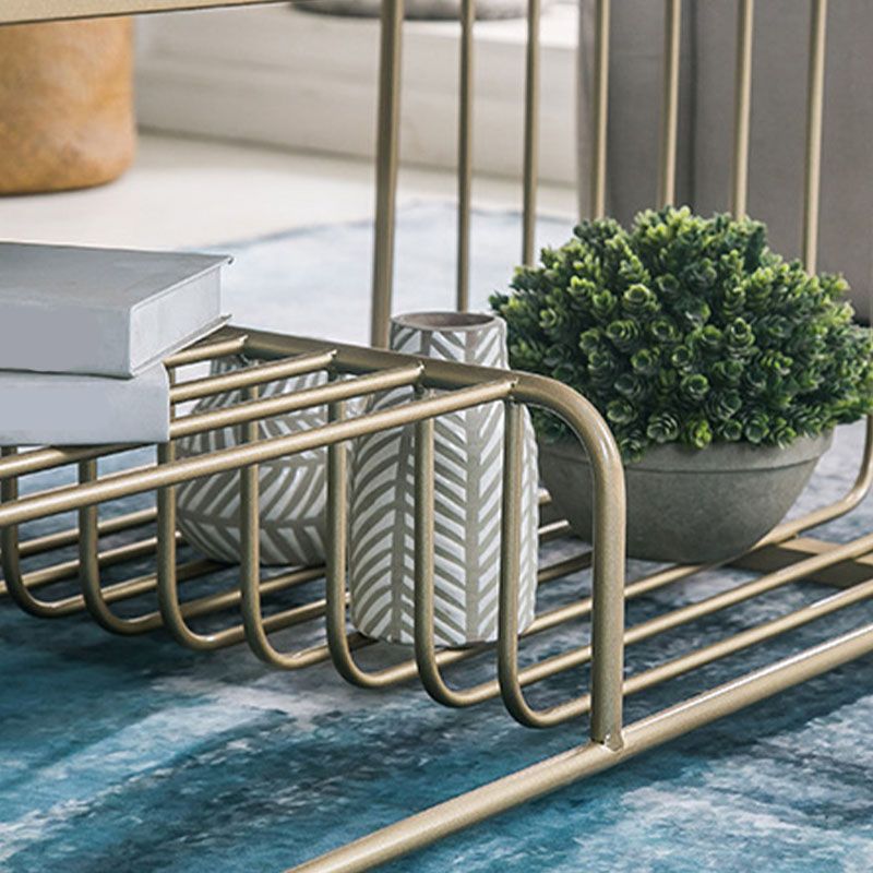 Glam Rectangle Coffee Table with 3 Shelves and Marble Top Cocktail Table