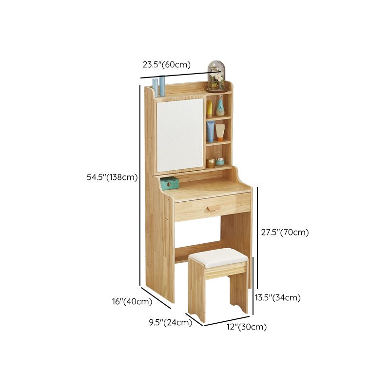 Scandinavian Dressing Table with Mirror and Drawer Solid Wood